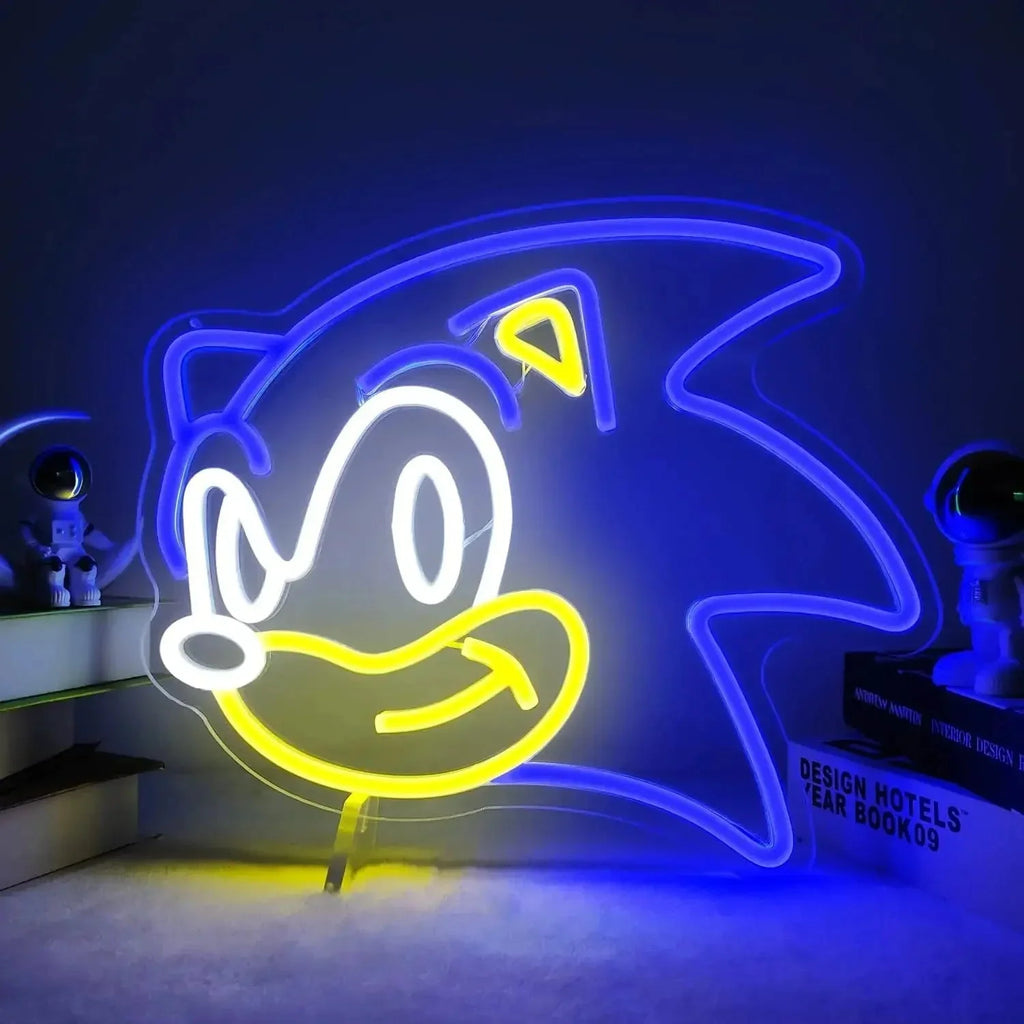 Sonic Neon Sign - Bright Blue LED Neon Light for Retro Gaming Decor