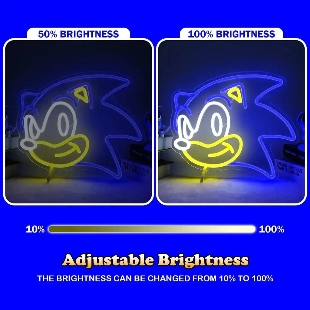 Sonic Neon Sign - Bright Blue LED Neon Light for Retro Gaming Decor