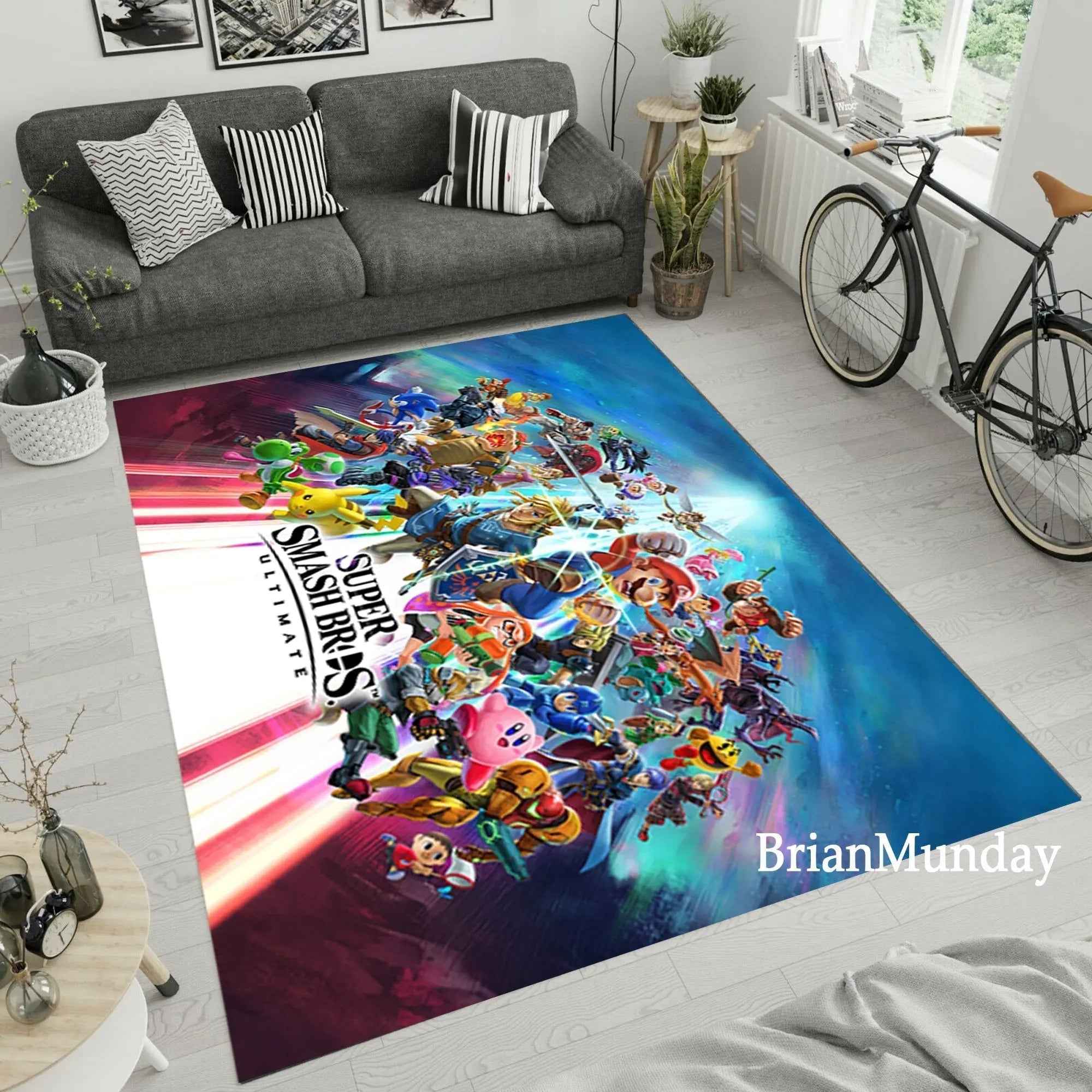 Super Smash Bros Rug - Durable Arcade Area Rug With Vibrant Color Design